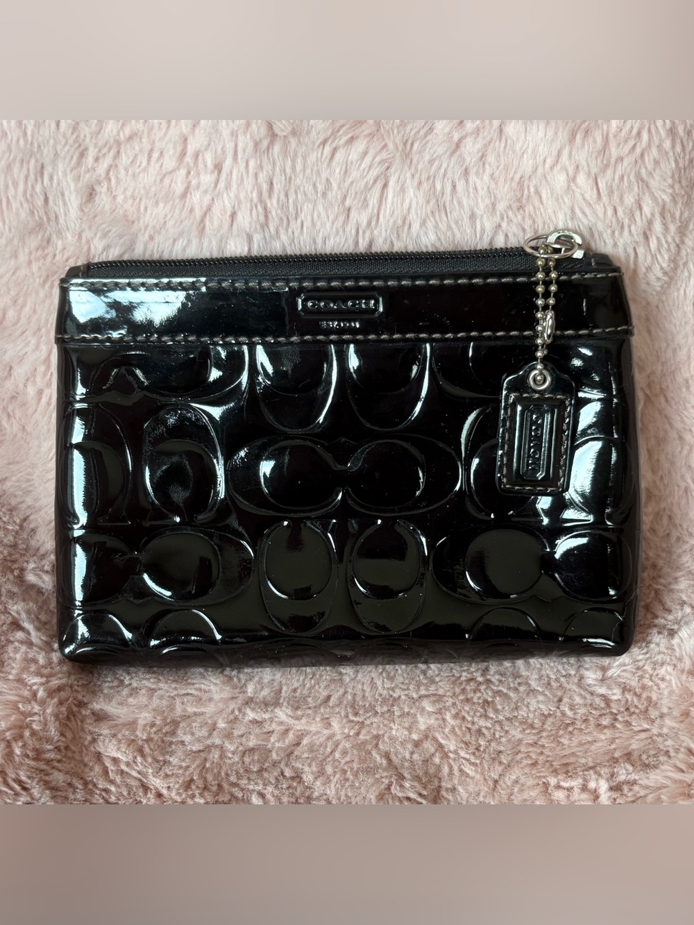 Coach Black Patent Leather Signature C Wristlet Pouch